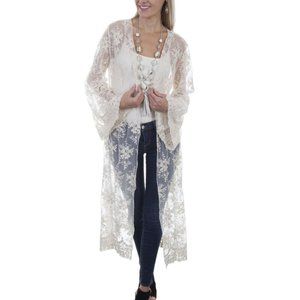 Scully Ivory Lace Mesh Duster Bell Sleeve Large